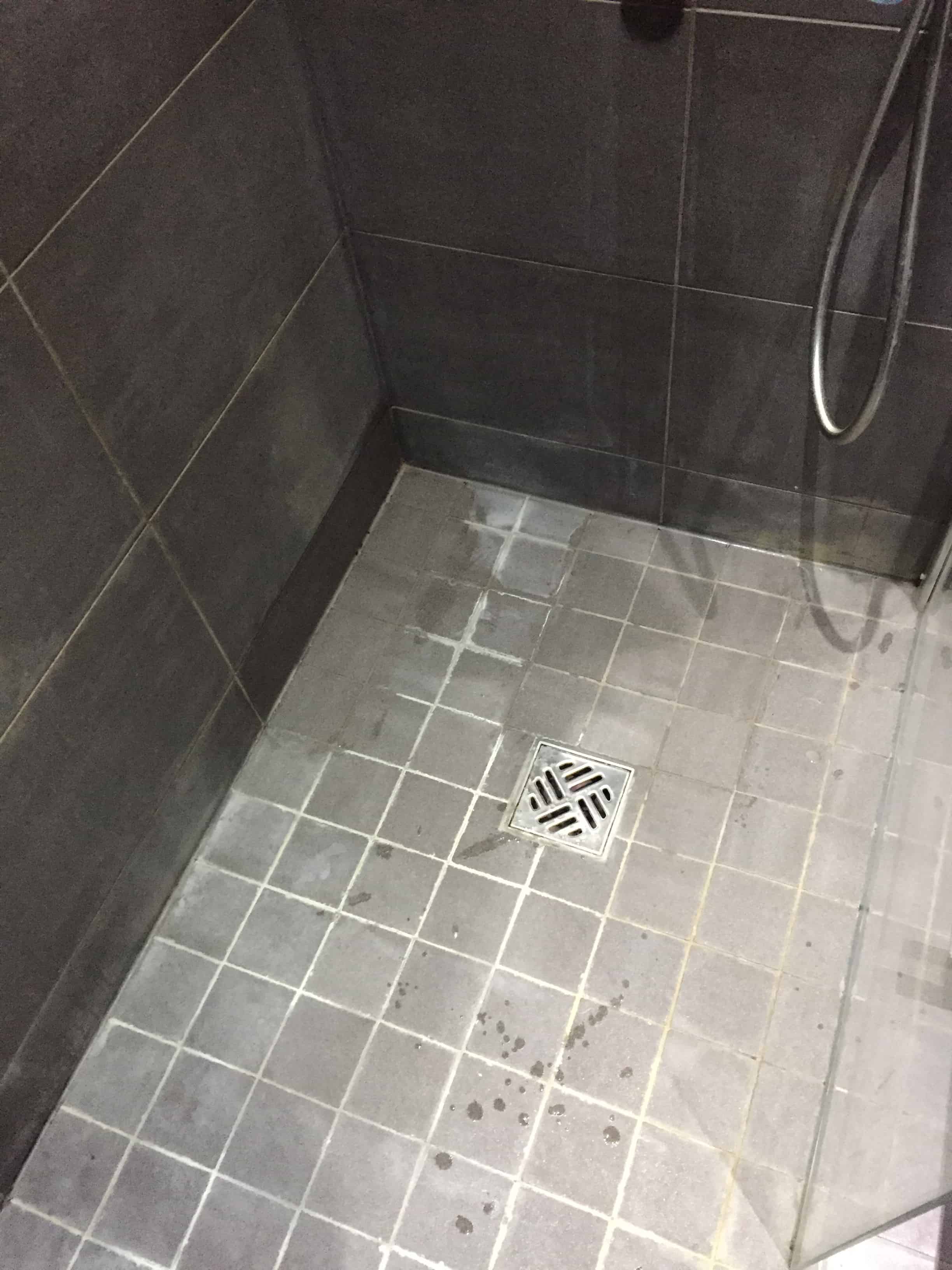 Stained Black Porcelain Shower Tile Cheshunt Before Cleaning