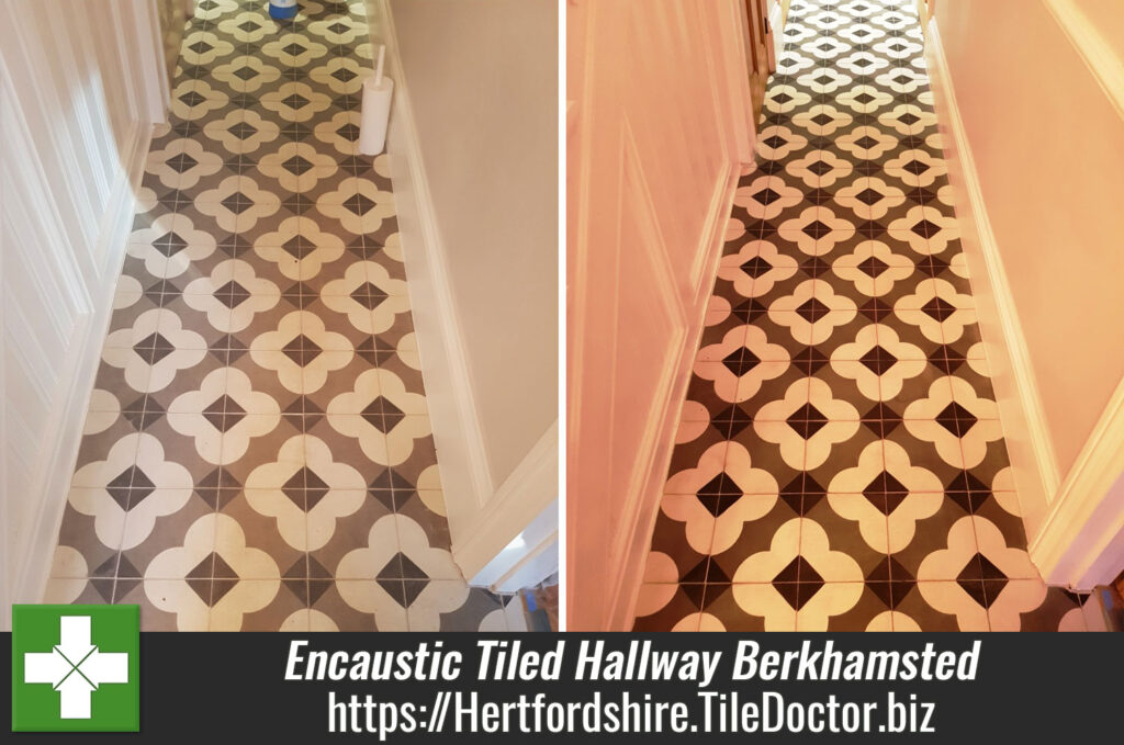 Dull Encaustic Tiled Hallway Floor Renovated in Berkhamsted