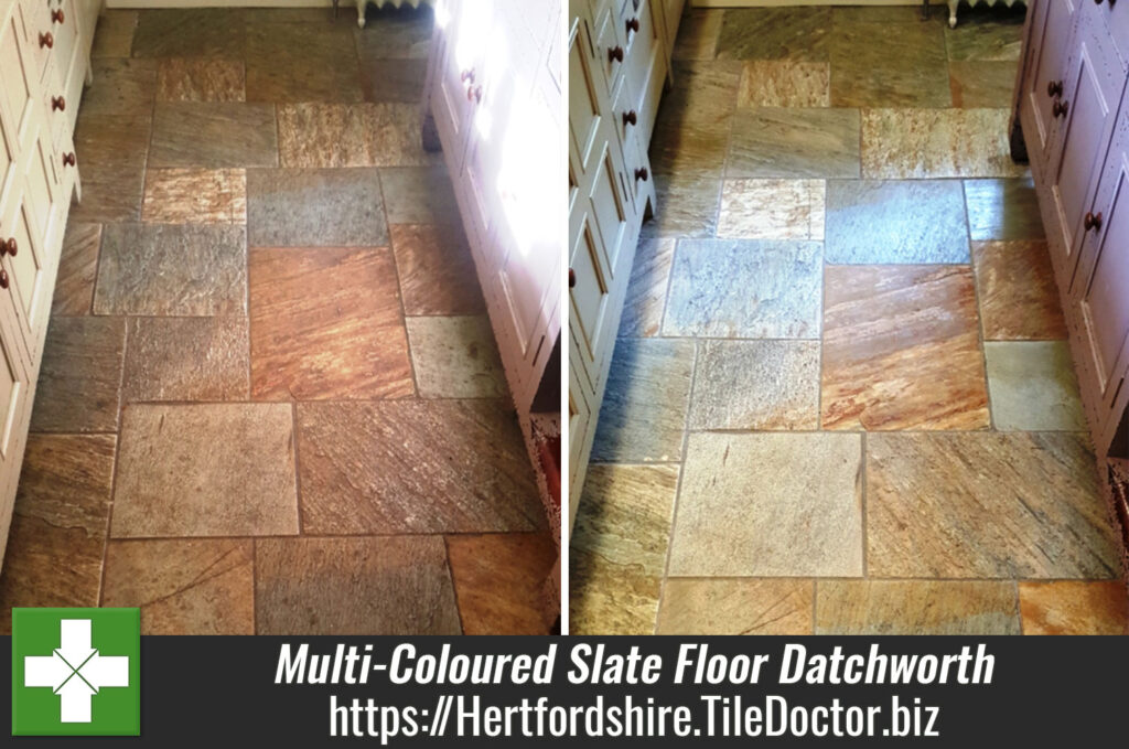 Lacklustre Multi-Coloured Slate Tiled Floor Transformed in Datchworth