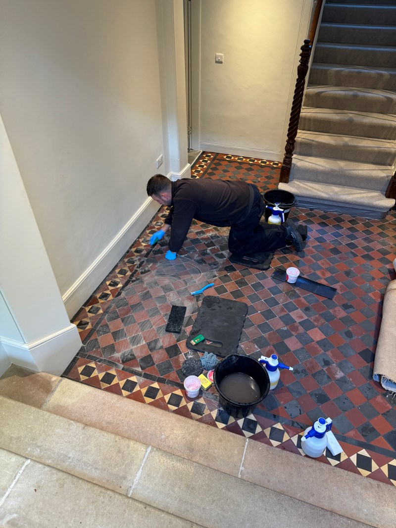 Quarry Tiled Edwardian Floor During Cleaning Hitchin