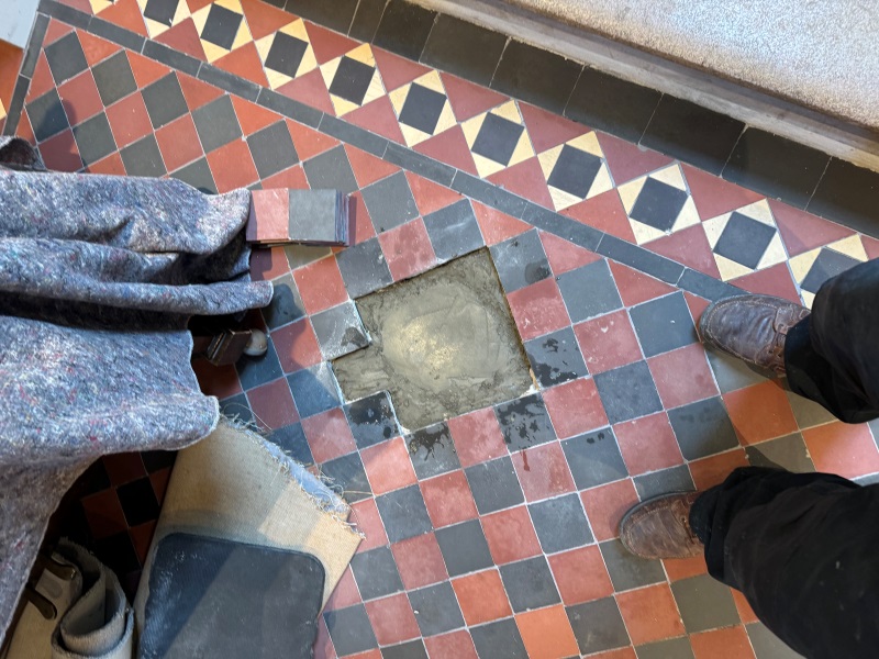 Quarry Tiled Edwardian Floor During Repair Hitchin