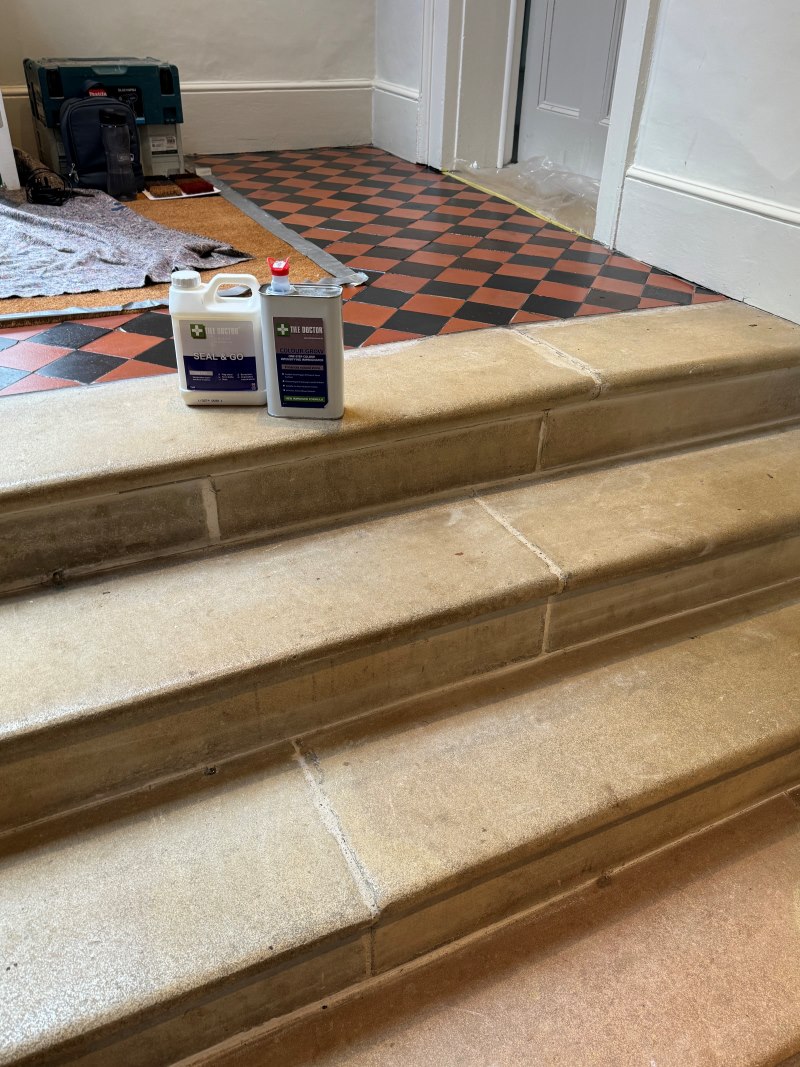 Quarry Tiled Edwardian Floor During Sealing Hitchin